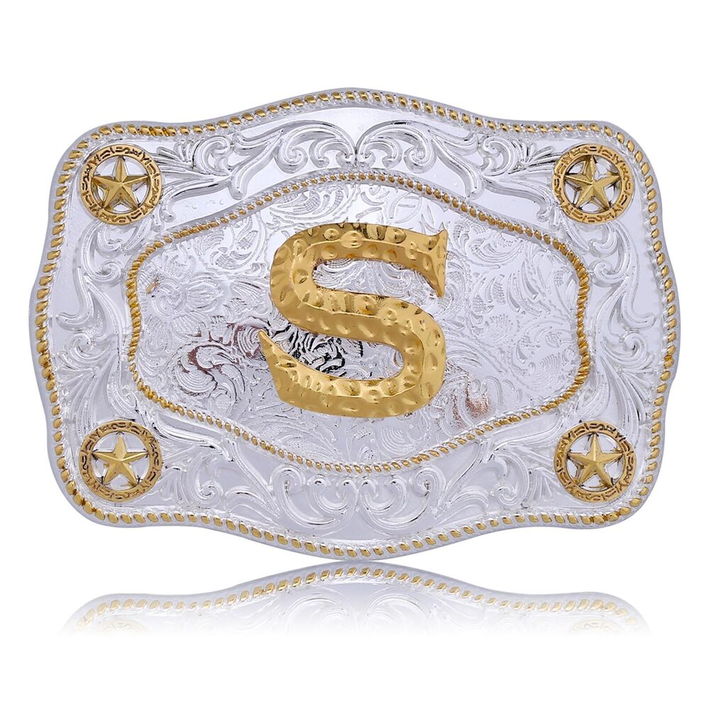 1191 Western Belt Buckles Initial Letters ABCDJMR to Z Large Gold Rodeo